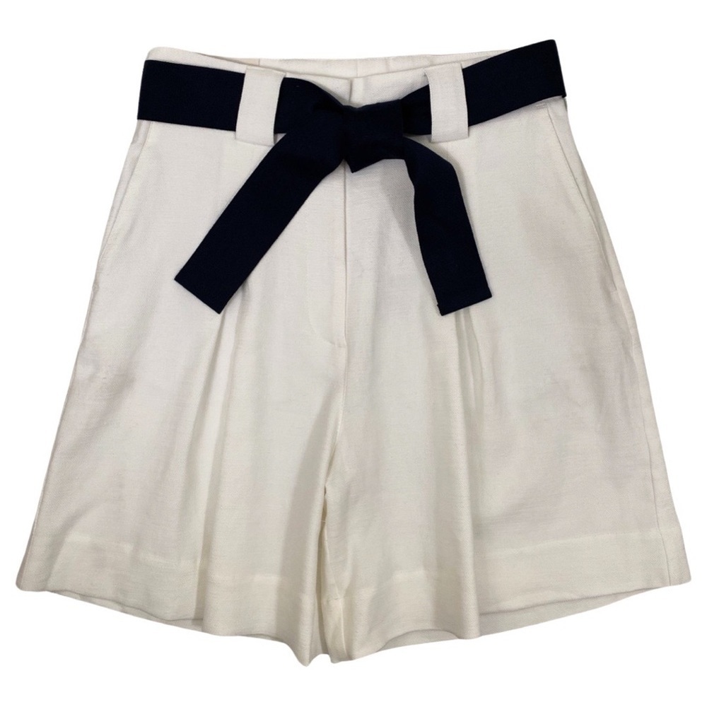 Eleventy High Waist White Pleated flax Linen Blend Shorts Size 2 NWT